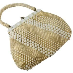 Vintage 60s Beaded Handbag Pearl Stripe Detail
